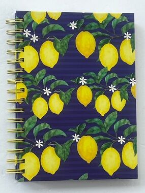 150 Page Spiral Lemon Print Journal/ Notebook — Navy & Yellow